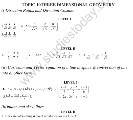 CBSE Class 12 Mathematics HOTs Three Dimensional Geometry